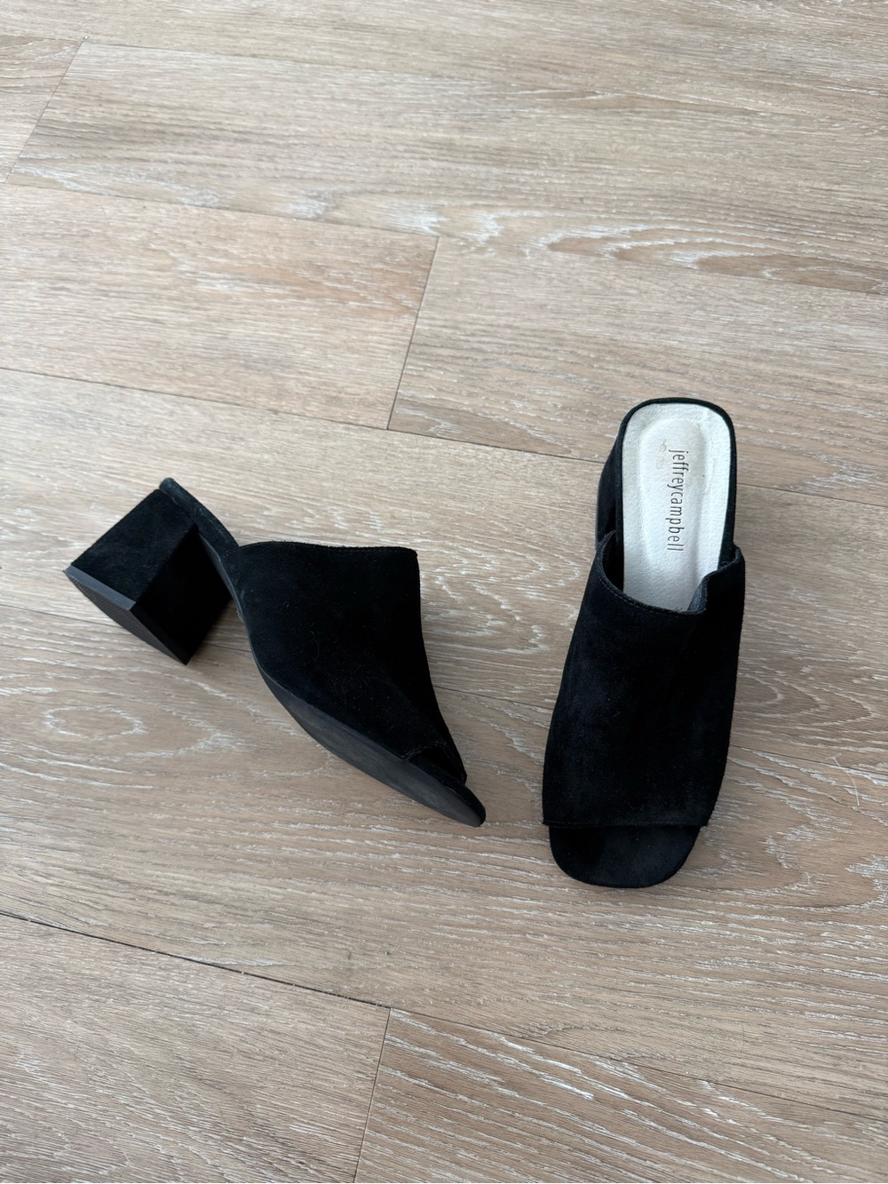 Jeffrey Campbell Black Suede Open-Toe Block Heel Mules
